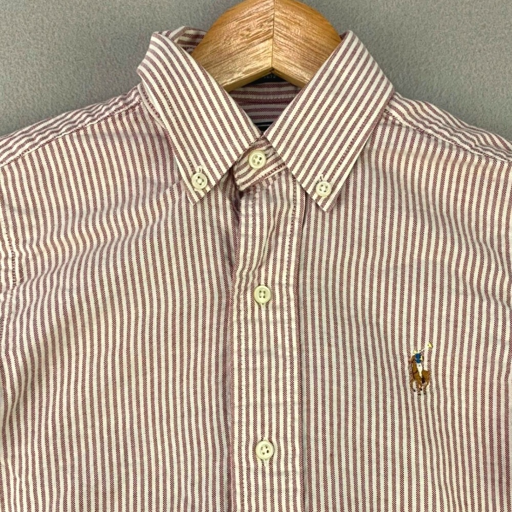 Vintage Polo Ralph Lauren‎ Striped Oxford Shirt Kids 8 Red Long Sleeve USA 90s